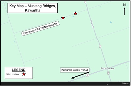 Map indicating location of two culverts on Mustang Drive.
