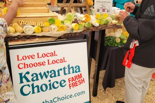 Kawartha Choice sign with display of local foods