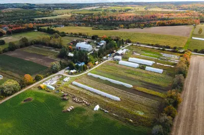 Aerial of a farm in Janetville