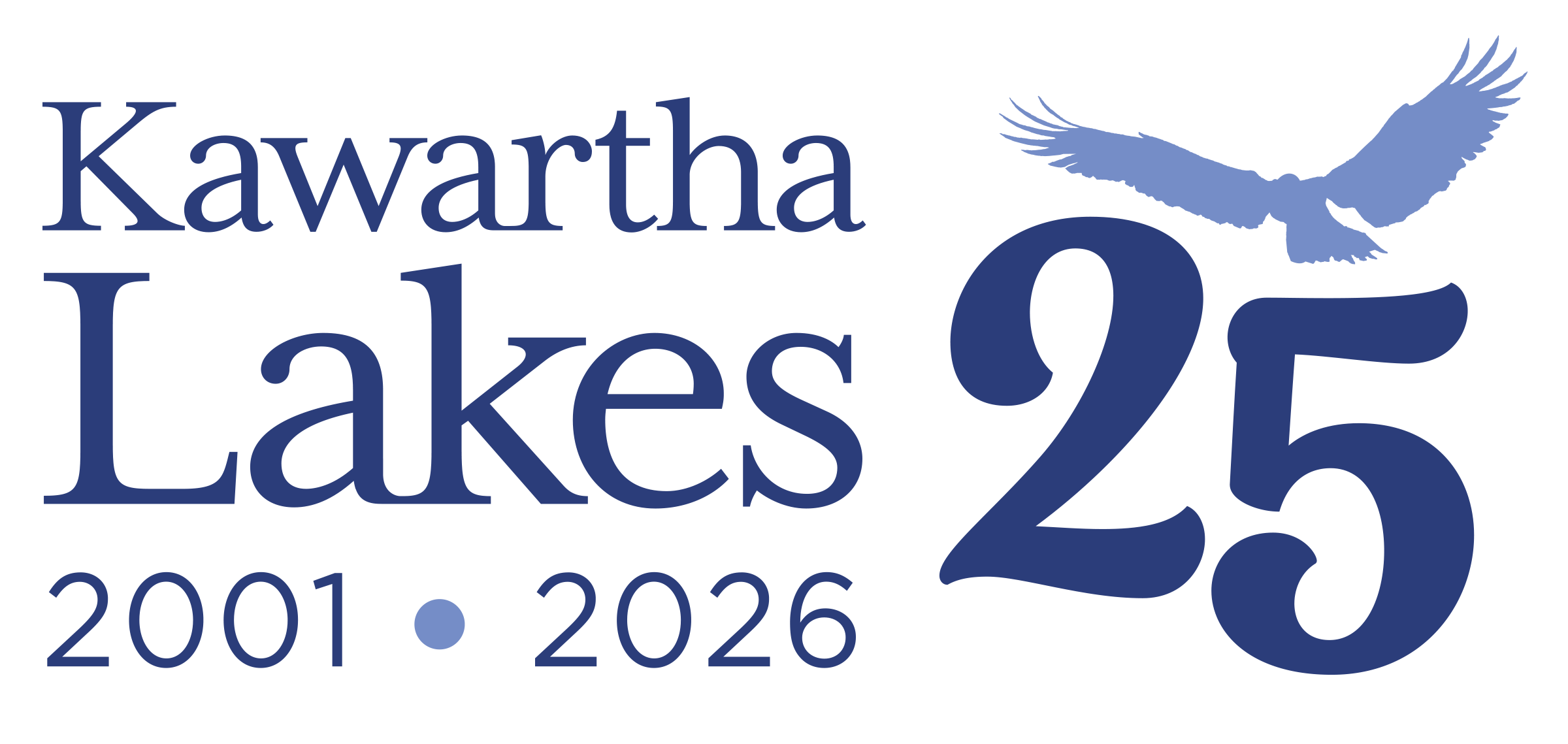 blue Kawartha Lakes logo with 25, showing 2001-2026