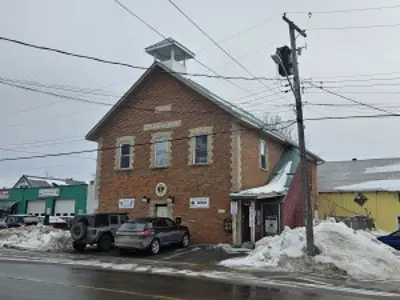 Historic brick municipal building in winter